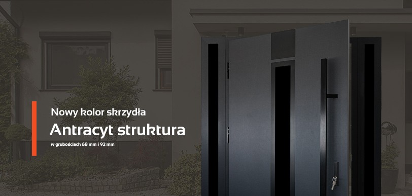 Nowy kolor drzwi wejściowych w ofercie MK-DOOR - Antracyt struktura